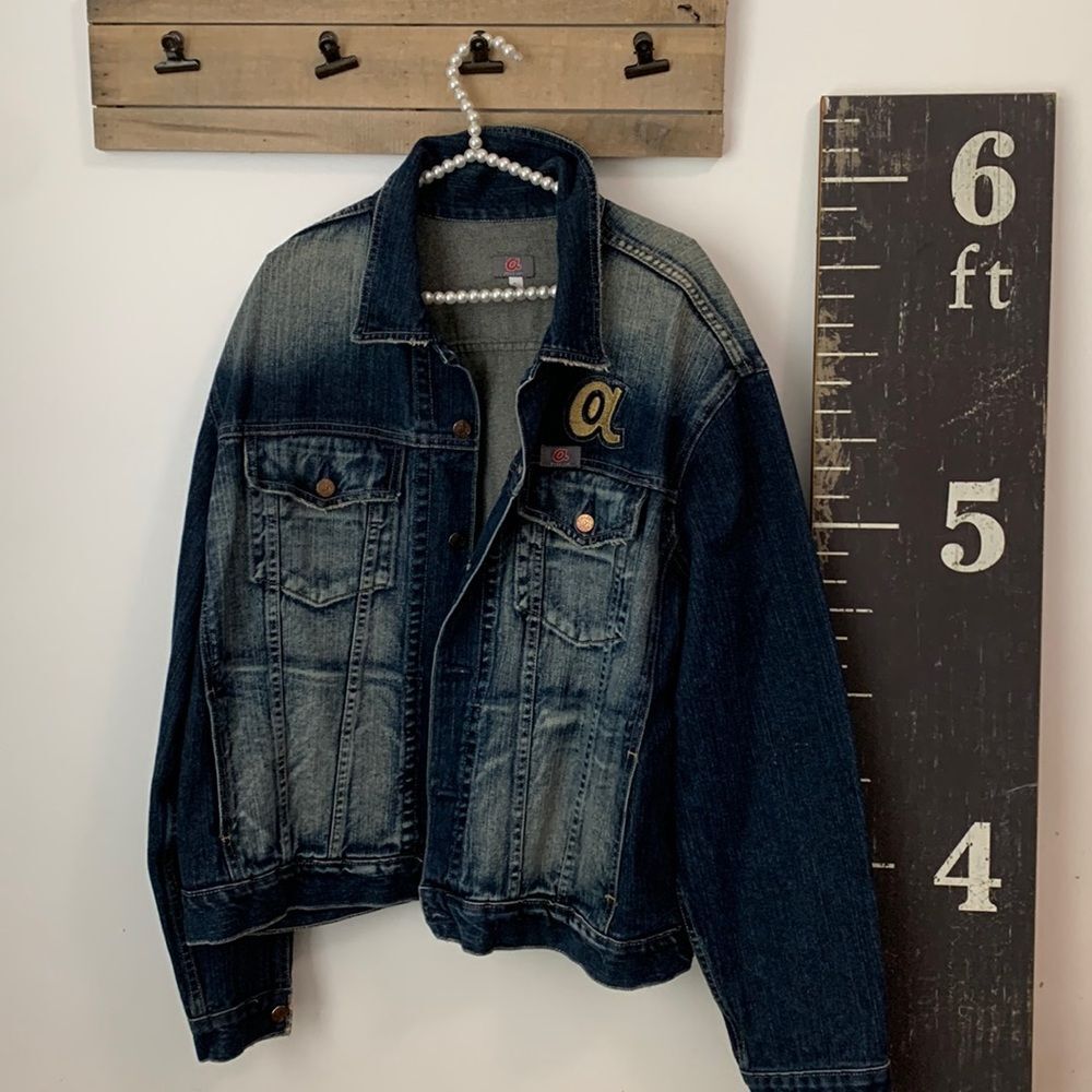 Atlanta Braves MLB Denim Jacket XXXL Faded Wash Distressed Embroidered A Patch